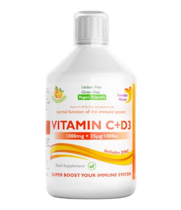 SWEDISH NUTRA | VITAMIN C + D3 1000 MG + 25UG/1000IU INCLUDES ZINC
